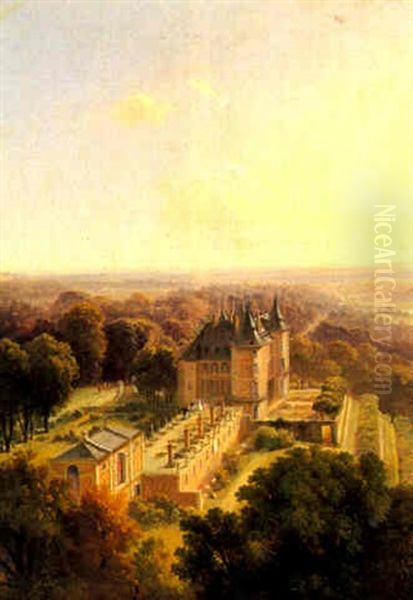 Vue Du Chateau De Randan, Puy De Dome Oil Painting by Jean-Antoine-Simeon Fort