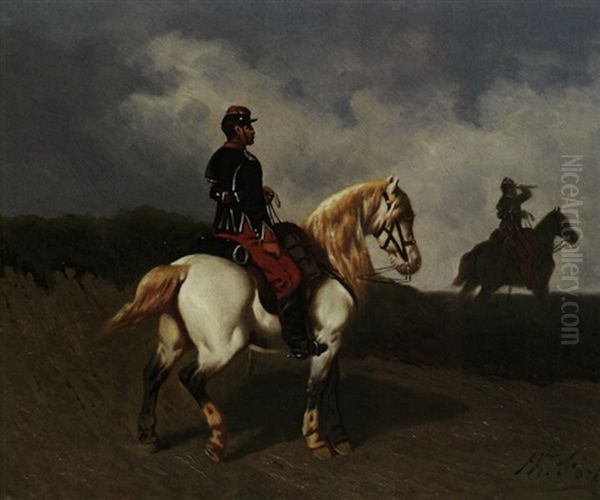 Berittener Spahtrupp In Den Dunen Oil Painting by Theodore Fort