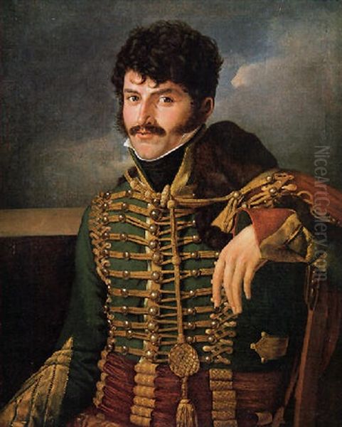 Giovane Ussaro Dell'esercito Murattiano A Napoli Oil Painting by Gaetano Forte