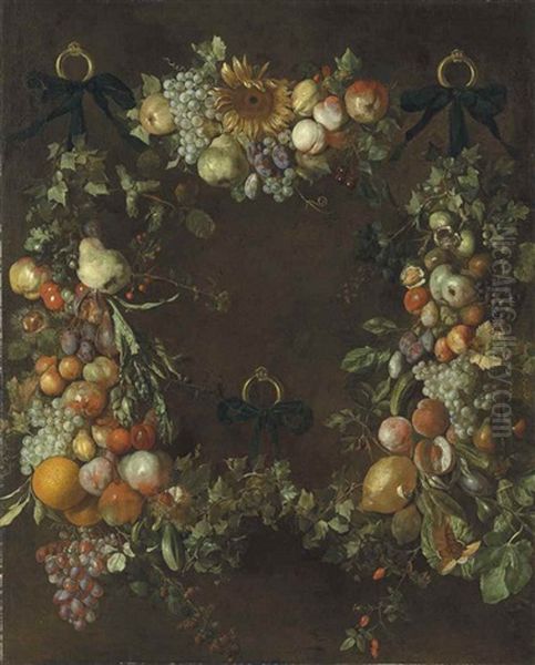 A Garland Of Fruits And Flowers Oil Painting by Luca Forte