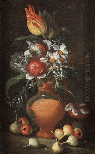 Vase De Fleurs Avec Des Fruits Oil Painting by Luca Forte