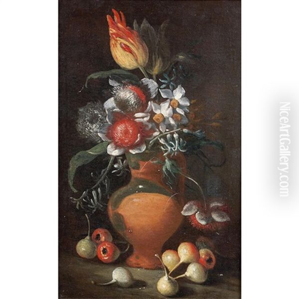 Vase De Fleurs Avec Des Fruits Oil Painting by Luca Forte