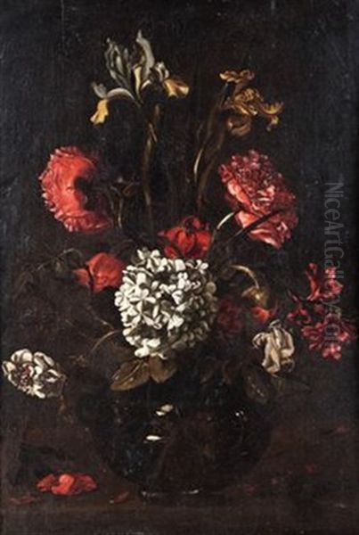 Stillleben Mit Blumen In Einer Kristallvase by Luca Forte