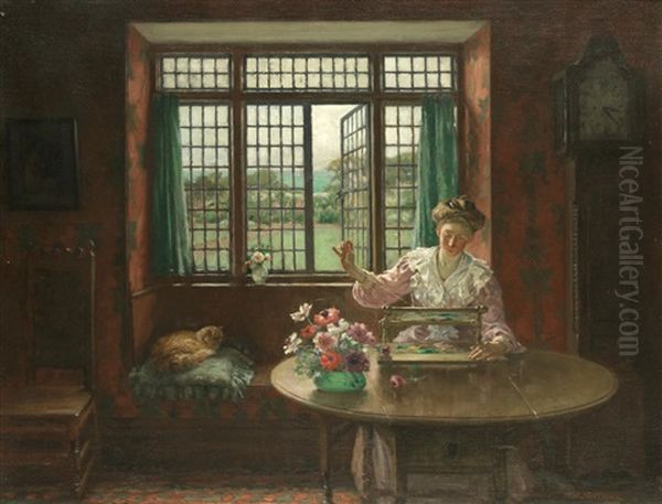 Lady Sewing By An Open Window Oil Painting by William Banks Fortescue