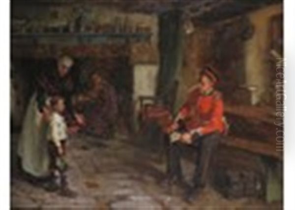 A Young Soldier On A Visit Oil Painting by William Banks Fortescue