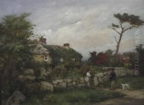 Stopping For A Chat At The Cottage Gate Oil Painting by William Banks Fortescue