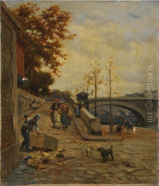 Quai De L'hotel De Ville, Paris Oil Painting by William Banks Fortescue