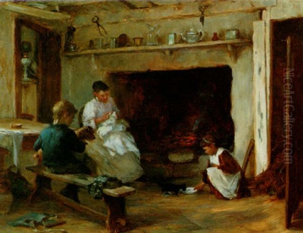 By The Fireside Oil Painting by William Banks Fortescue