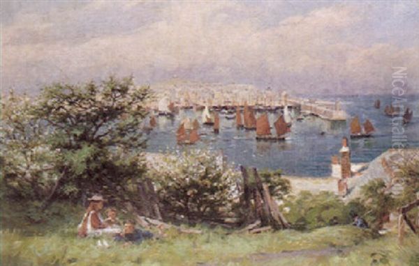 Children Picnicking Above St. Ives Oil Painting by William Banks Fortescue