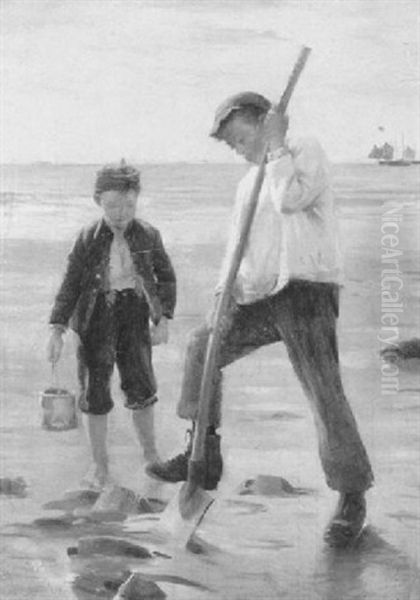 Digging For Clams Oil Painting by William Banks Fortescue