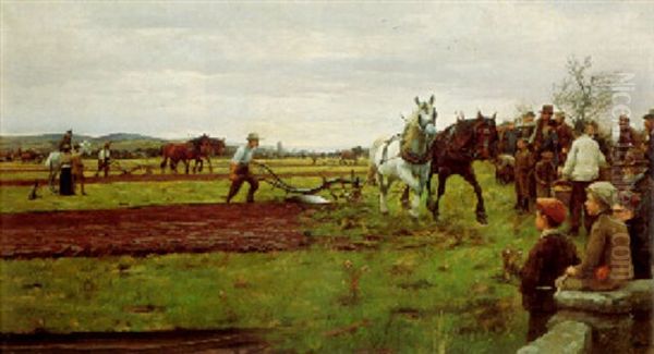 A Ploughing Match, Cornwall Oil Painting by William Banks Fortescue