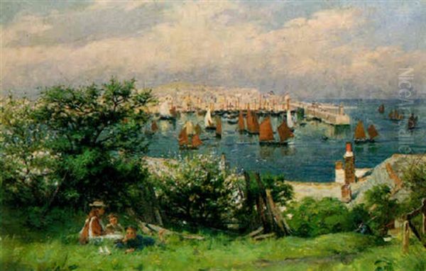 Children Picnicking Above St. Ives Oil Painting by William Banks Fortescue