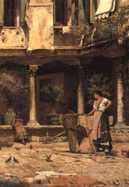 The Courtyard Of St. Gregorio, Venice Oil Painting by William Banks Fortescue