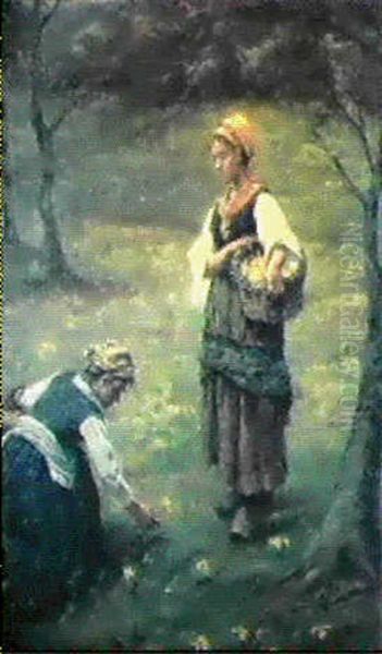 Picking Flowers Oil Painting by William Banks Fortescue