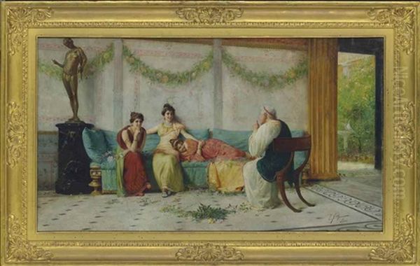 A Roman Storyteller In A Pompeian Interior Oil Painting by Ettore Forti