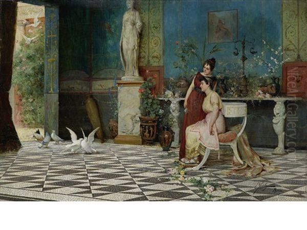 In A Roman Palace Oil Painting by Ettore Forti