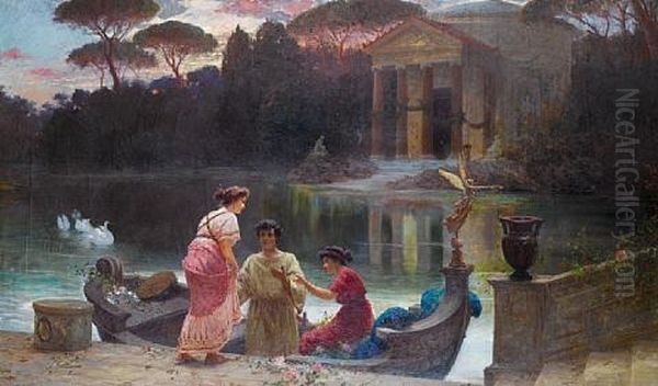 Evening At The Temple Oil Painting by Ettore Forti