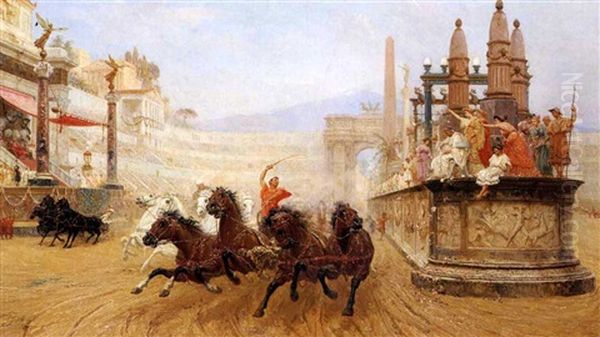 Corsa Di Bighe Nel Circo Oil Painting by Ettore Forti