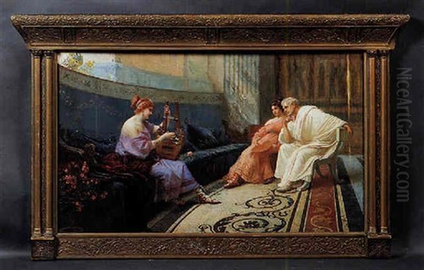 Interno Pompeiano Con Suonatrice Di Cetra, Un Senatore Ed Una Giovane Donna Oil Painting by Ettore Forti