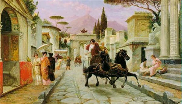 A Roman Greeting Oil Painting by Ettore Forti