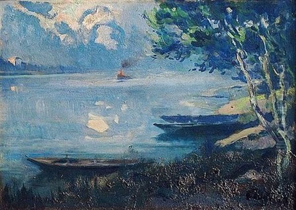 La Seine Pres D'hericy Oil Painting by Louis Fortuney