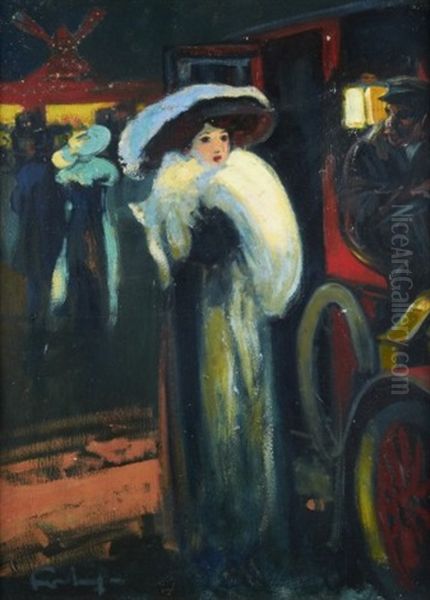 Parisienne A La Sortie Du Moulin Rouge Oil Painting by Louis Fortuney