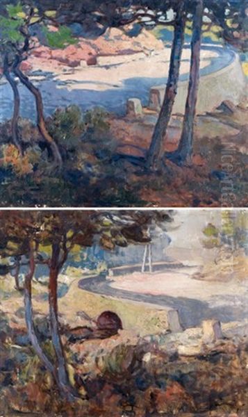 Route En Provence (pair) Oil Painting by Louis Fortuney