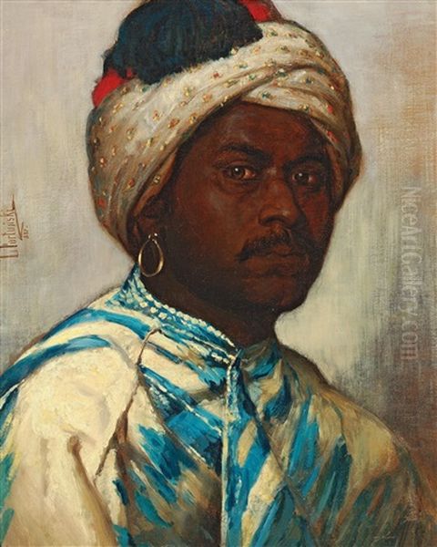 An Oriental Man With Turban Oil Painting by Leon Fortunski