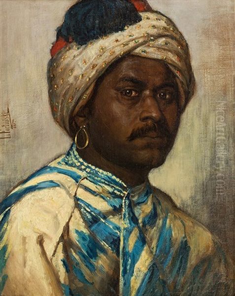 An Oriental Man Oil Painting by Leon Fortunski