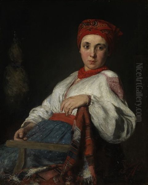 Madchen In Ukrainischer Tracht Oil Painting by Leon Fortunski