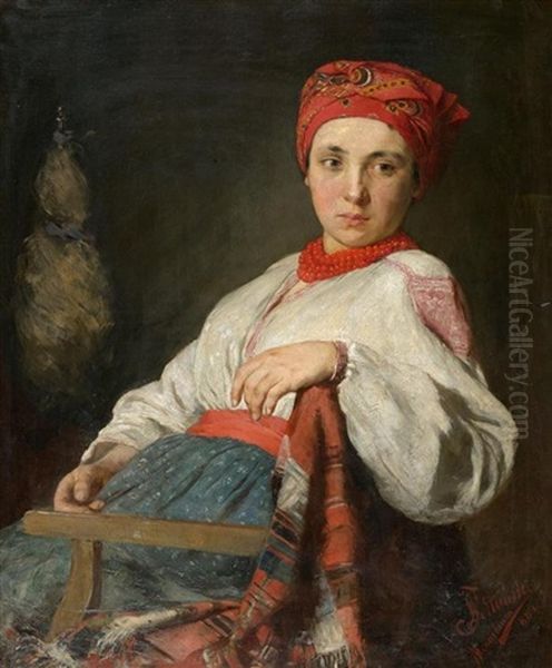 Madchen In Ukrainischer Tracht Oil Painting by Leon Fortunski