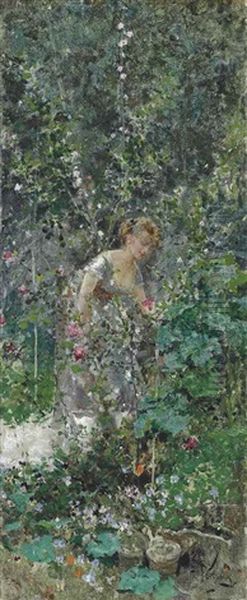 In The Garden, Granada Oil Painting by Mariano Jose Maria Bernardo Fortuny y Carbo