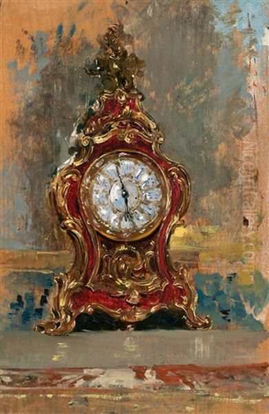 Reloj Rococo De Sobremesa Y Marina Oil Painting by Mariano Jose Maria Bernardo Fortuny y Carbo