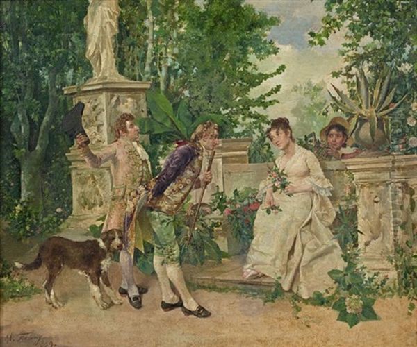 Galante Compagnie Sur Une Terrasse De Jardin Oil Painting by Mariano Jose Maria Bernardo Fortuny y Carbo