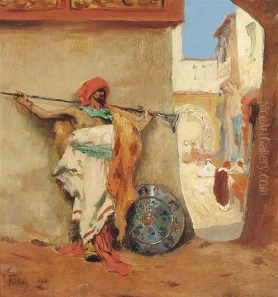 An Arab Warrior In The Souk Oil Painting by Mariano Jose Maria Bernardo Fortuny y Carbo