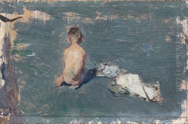 Enfant De Dos Sur La Plage Oil Painting by Mariano Jose Maria Bernardo Fortuny y Carbo