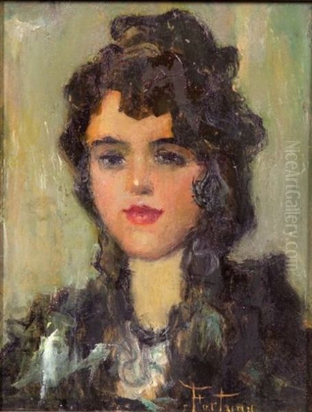 The Lady In Black Oil Painting by Mariano Jose Maria Bernardo Fortuny y Carbo