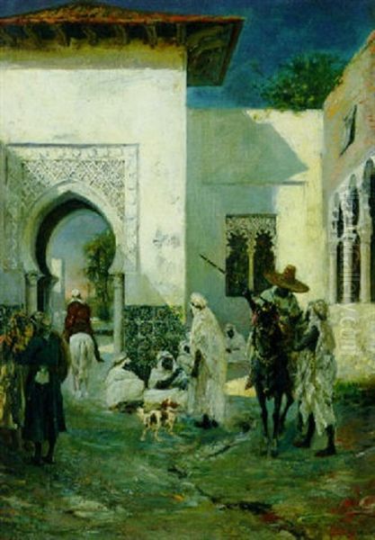 A Sunlit Eastern Courtyard Oil Painting by Mariano Jose Maria Bernardo Fortuny y Carbo