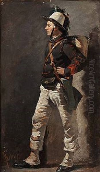 An Italian Bersaglieri Oil Painting by Mariano Fortuny y de Madrazo