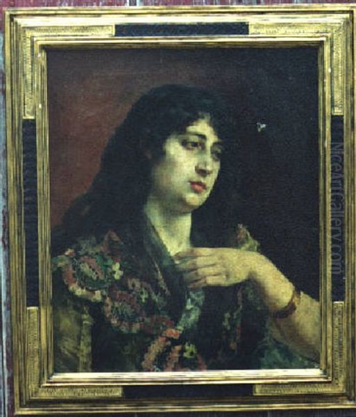 Woman With Gold Bracelet Oil Painting by Mariano Fortuny y de Madrazo