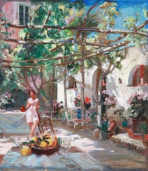 A Woman At The Hotel Gaudeamus, Capri Oil Painting by Carl Forup