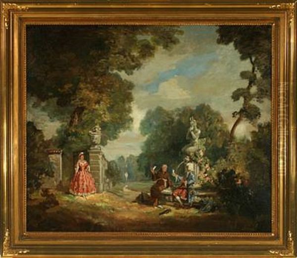 Scenery From A Park With Woman Looking At A Monk And Gentleman Oil Painting by Carl Forup