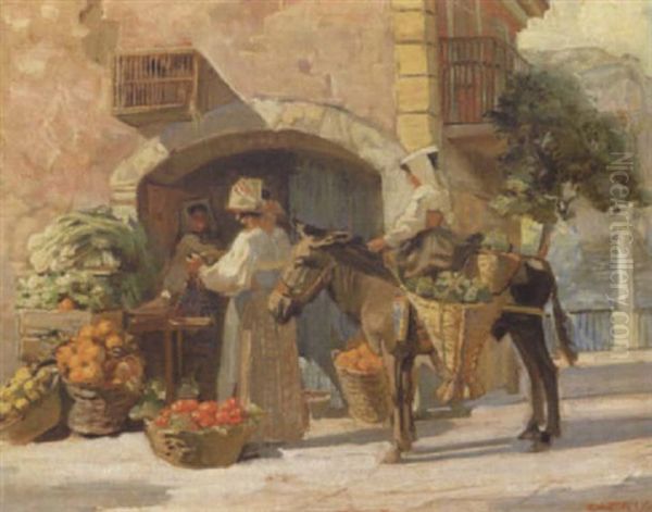 Fra En Frugtbod Pa Capri, Italien Oil Painting by Carl Forup