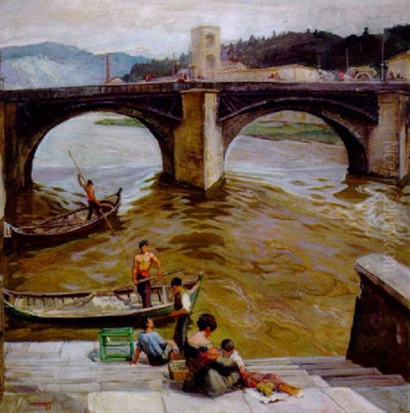 Brucke In Florenz Oil Painting by Carl Forup