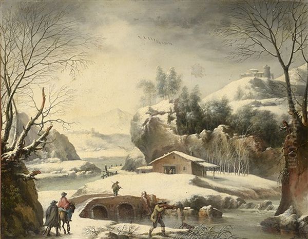 Chasseur De Canards Et Promeneurs Dans Un Paysage Enneige Oil Painting by Francesco Foschi