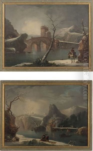 Paysages D'hiver Animes (pair) Oil Painting by Francesco Foschi