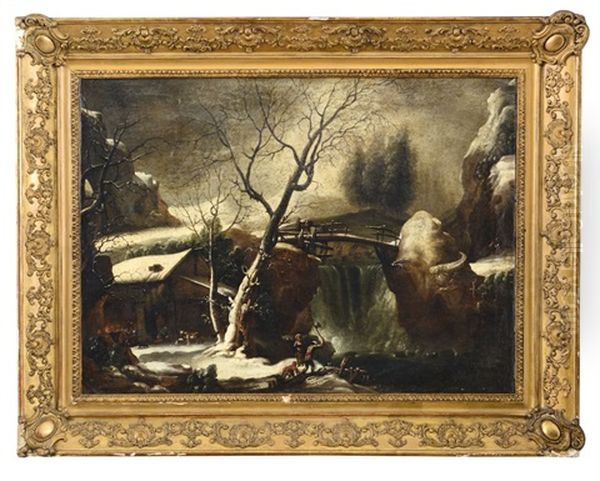 Paesaggio Invernale Con Figure Nel Passo Del Furlo Oil Painting by Francesco Foschi