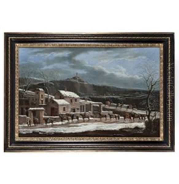 Carovana Di Mercanti In Un Paesaggio Innevato Oil Painting by Francesco Foschi