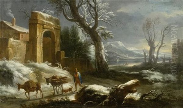 Winterlandschaft Mit Reisenden Und Eseln Oil Painting by Francesco Foschi