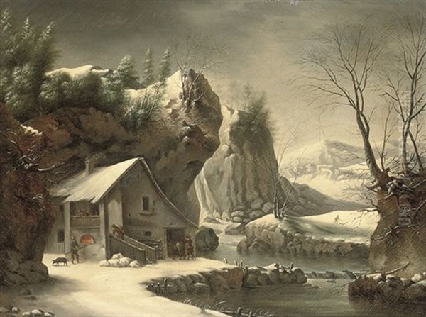 An Extensive Winter Landscape With A Peasant By A Cottage Oil Painting by Francesco Foschi